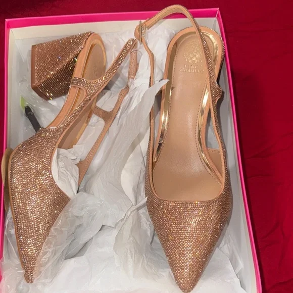 Vince Camuto Glittering Gold Slingback Heels - Picture 1 of 17